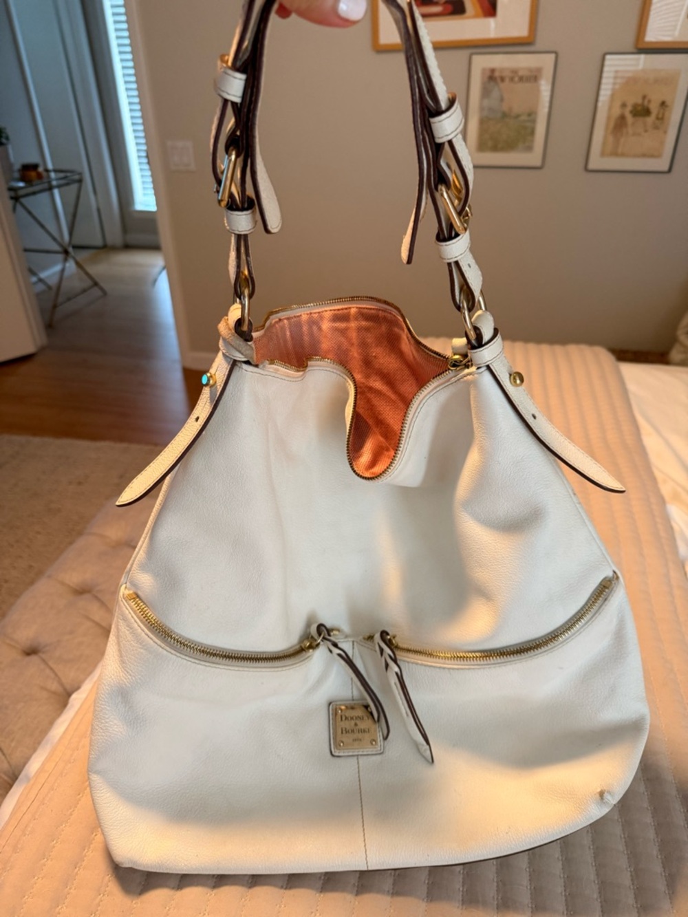Cream Leather Shoulder Bag